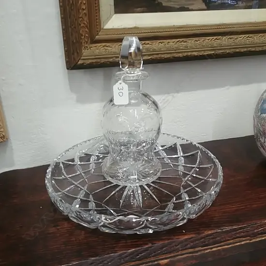 CRYSTAL DECANTER + DISH 