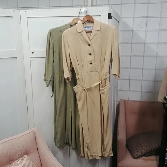 2 DAY DRESSES, GREEN/GOLD IN COLOUR