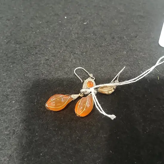 PR GOLD DIAMOND & CARNELIAN EARRINGS