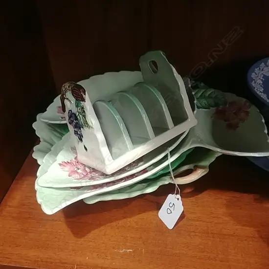 ASST C/WARE DISHES + TOAST RACK