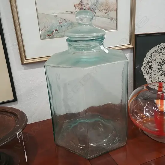 LARGE GLASS LIDDED JAR