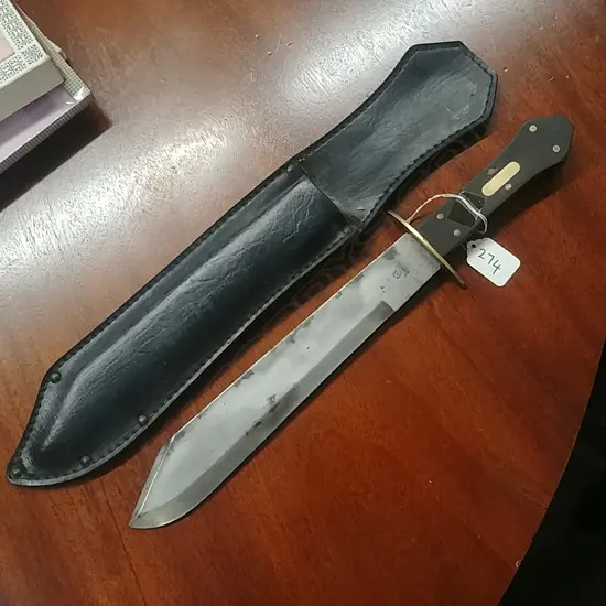LGE BOWIE KNIFE LEATHER SCABBARD BRASS PIN GRIP