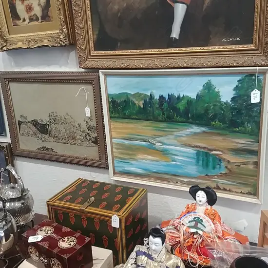 LANDSCAPE OIL + SIGNED PENCIL LANDSCAPE 