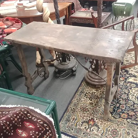 RUSTIC SPANISH HALL TABLE - IRON SUPPORTS 