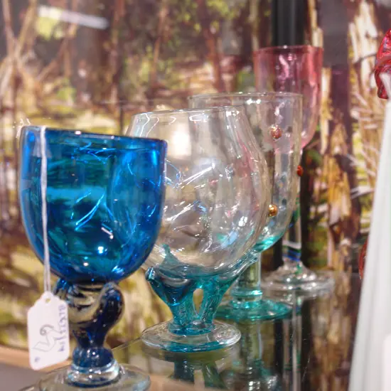 4 HAND BLOWN GLASSES