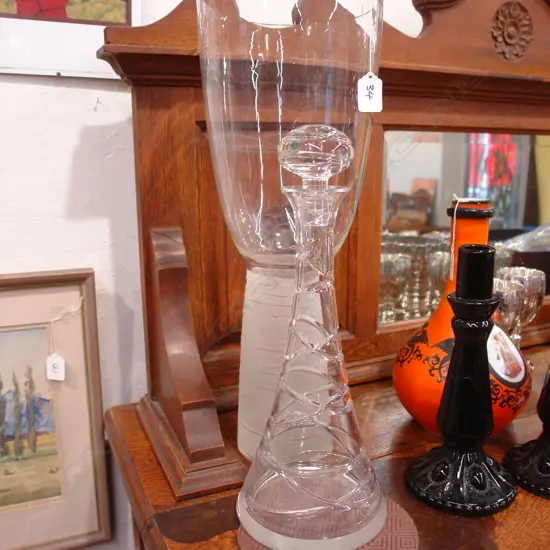 MODERN GLASS DECANTER + LARGE GLASS VASE