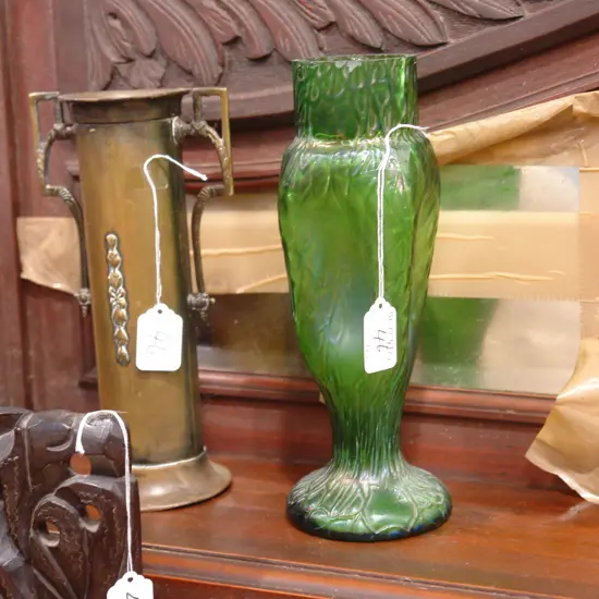 ART GLASS VASE & BRASS VASE