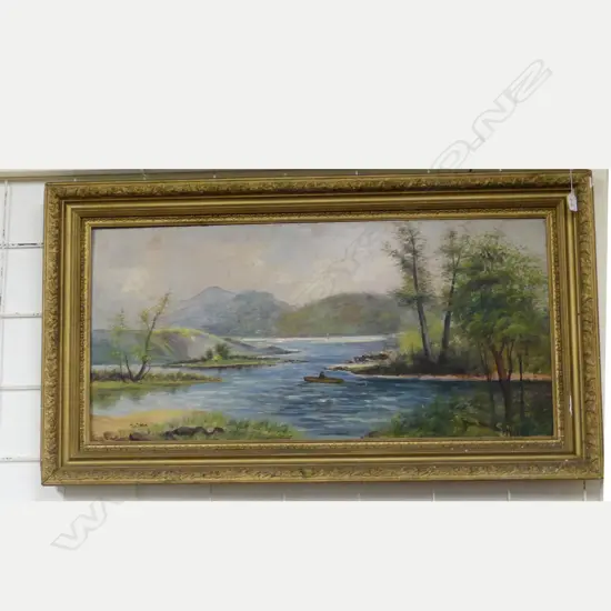 OIL ON BOARD  RIVER SCENE SIGNED  DREW