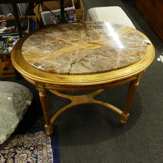 GILT OVAL MARBLE SIDE TABLE FRENCH STYLE