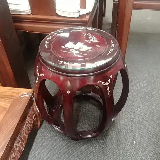 MOP INLAID ROSEWOOD DRUM STOOL