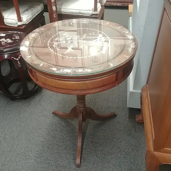 MOP INLAID ROSEWOOD DRUM TABLE 