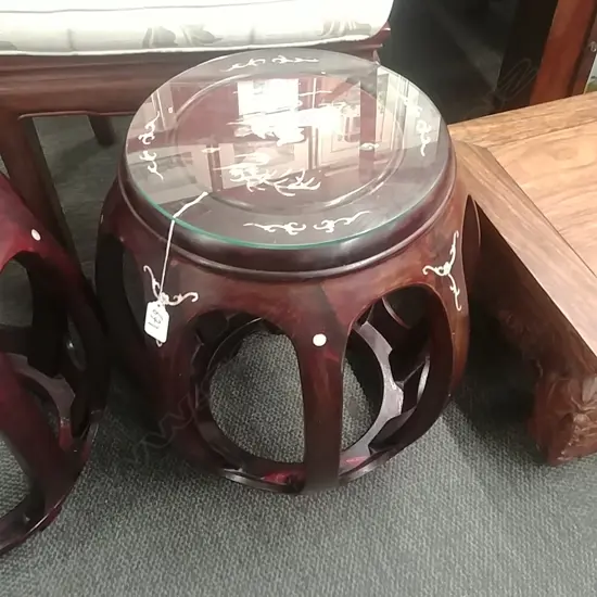 MOP INLAID ROSEWOOD DRUM STOOL