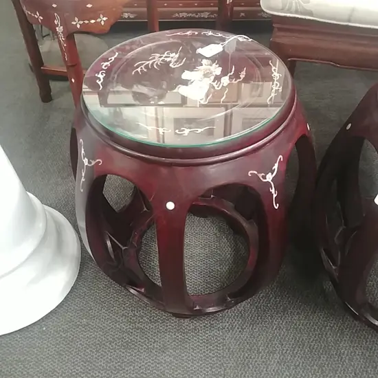 MOP INLAID ROSEWOOD DRUM STOOL