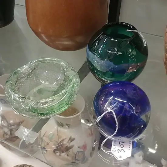 HOGLAND GLASS VASE - ANDREW WILLIAMS PAPER WEIGHT & GLASS ASHTRAY