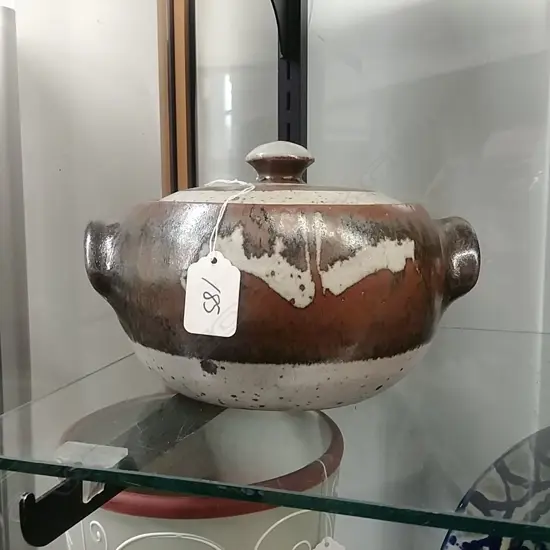 IAN FIRTH POTTERY LIDDED CASSEROLE WAX RESIST