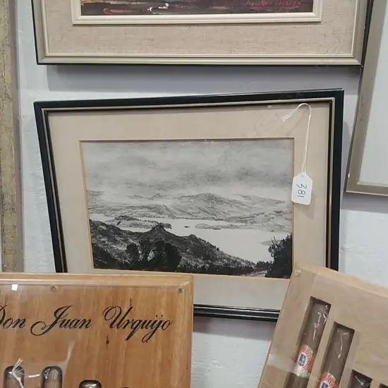 DAVID CHEER PENCIL & CONTE DRAWING LYTTELTON HARBOUR 1977