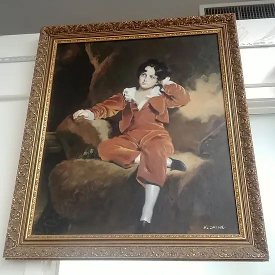 PAINTING RED BOY SIGNED FRAMED