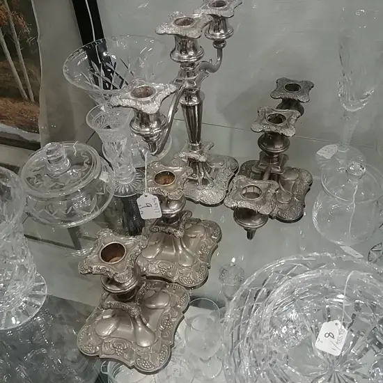 2 EP CANDLABRA & PR CANDLESTICKS