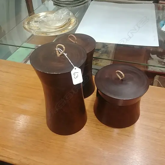3 FRAMED WOODEN CANISTERS