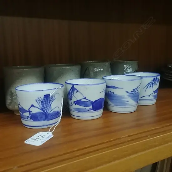 4 B/W & 4 POTTERY ORIENTAL WINE CUPS