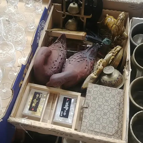 BOX LOT ORIENTAL PCS POTTERY  ETC