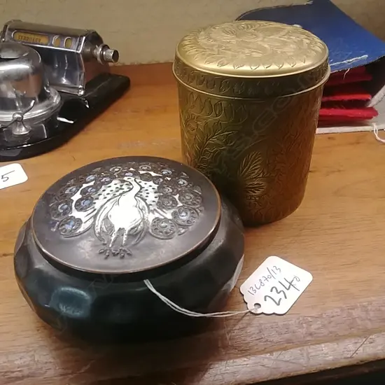 COPPER PEACOCK BOX + BRASS BOX