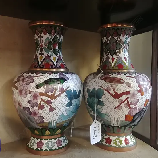 PR CLOISONNE VASES BIRDS & FLOWERS