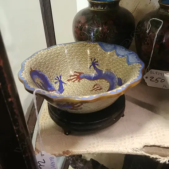 CLOISONE BOWL DRAGON PATTERN ON STAND