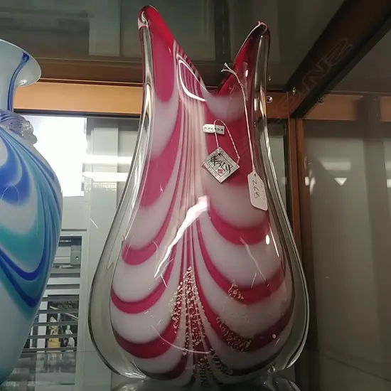 "KAMEI" ART GLASS, PINK/WHITE 5092