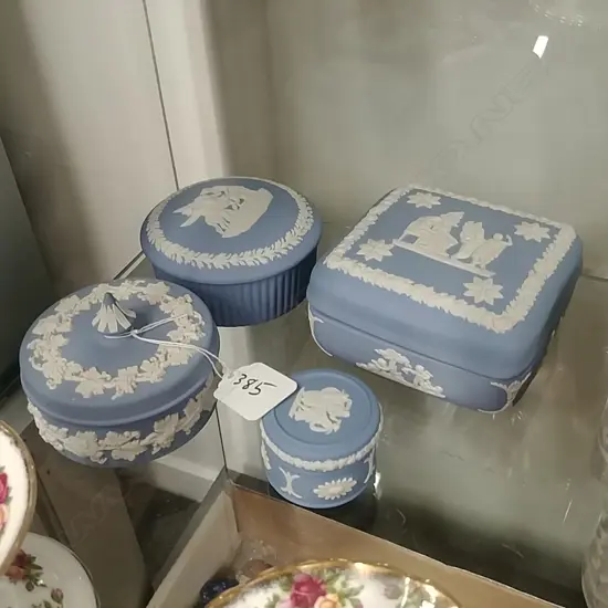 4 JASPER WEDGWOOD LIDDED BOXES