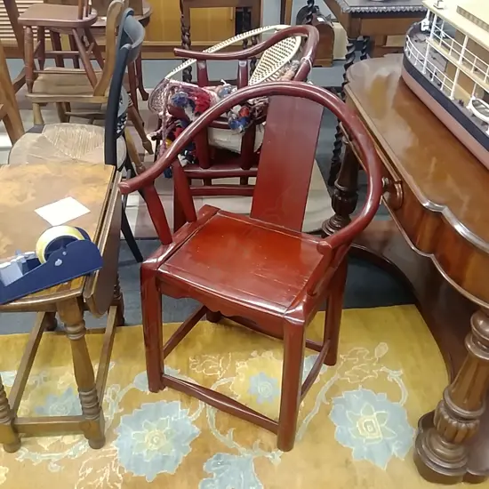 PR OF CHINESE RED LACQUER CHAIRS