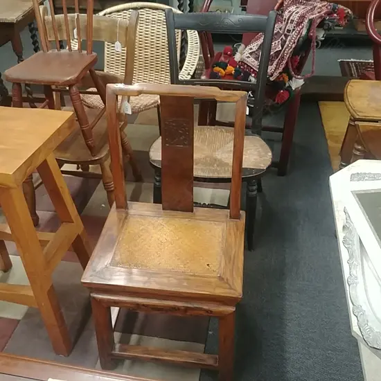 CHINESE DINING CHAIR + RUSH SEATED CHAIR 