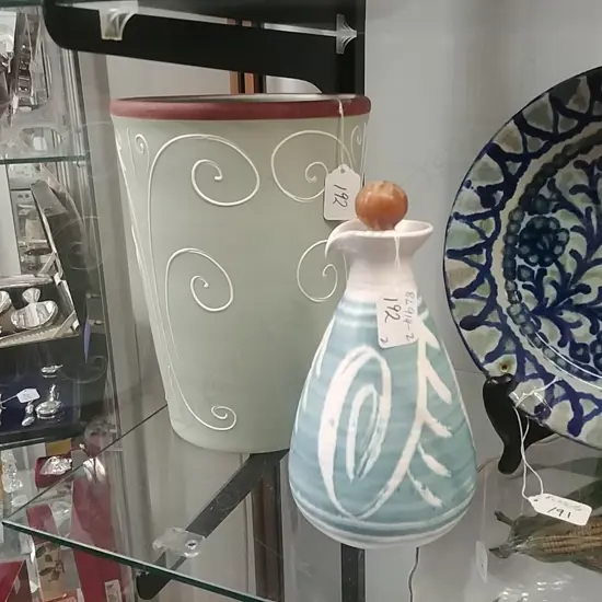 WAX RESIST CARAFE/BOTTLE & DENBY VASE LGE 