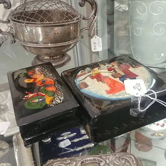 2 RUSSIAN HAND PAINTED TRINKET BOXES