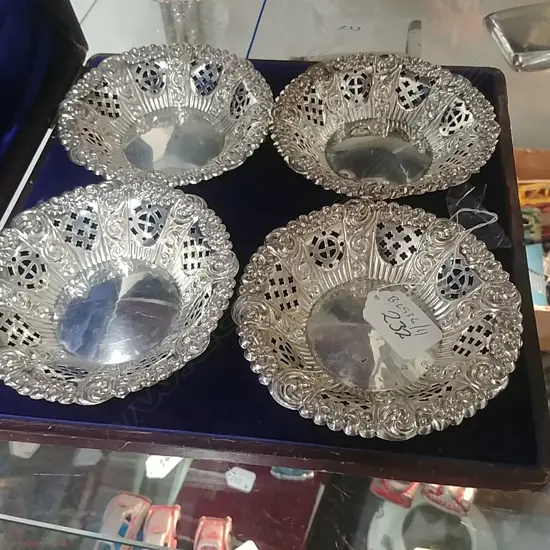 4 CASED STG SILVER DISHES