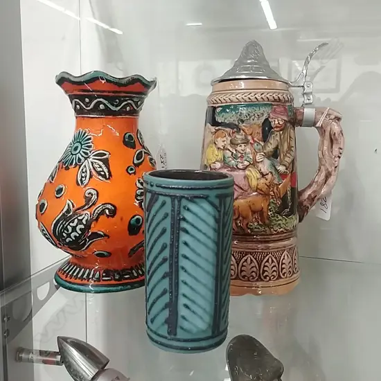 STEIN & 2 GERMAN VASES