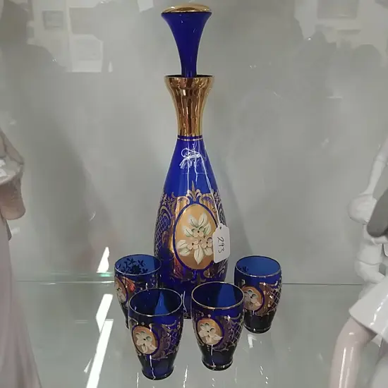 BLUE MURANO SHERRY DECANTER, 4X  GLASSES