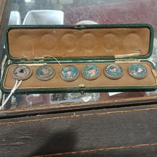 SILVER AND ENAMEL ART NOUVEAU BUTTONS (AF)