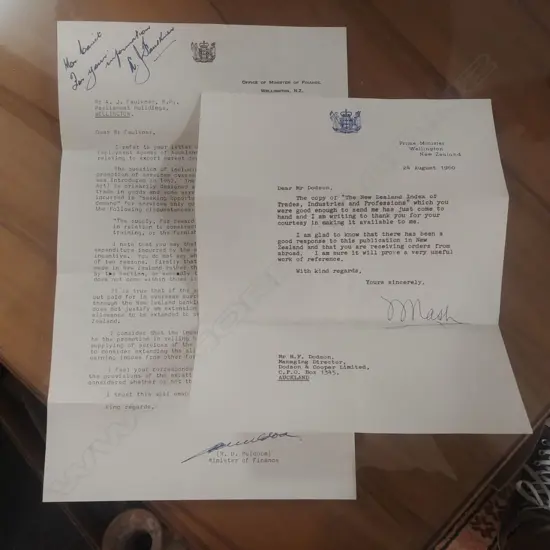 2 DOCUMENTS SIGNED ROBERT MULDOON & WALTER NASH