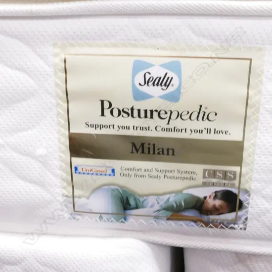 SUPER QUEEN SEALY POSTUREPEDIC 'MILAN' BED WITH VELOUR BUTTON HEADBOARD