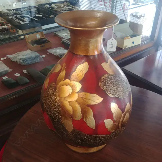 RED & GOLD  LGE VASE