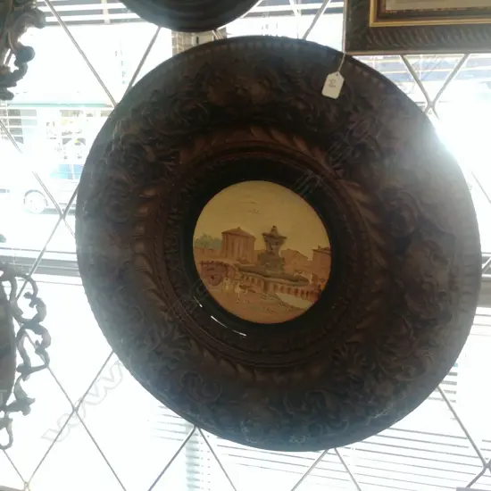 LARGE ITALIAN REPOUSEE FRAMED CERAMIC RELIEF PLAQUE 