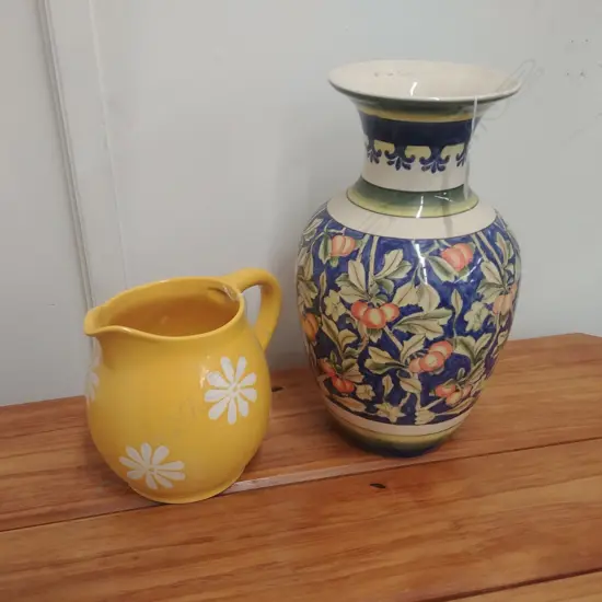 FLORAL VASE & YELLOW JUG