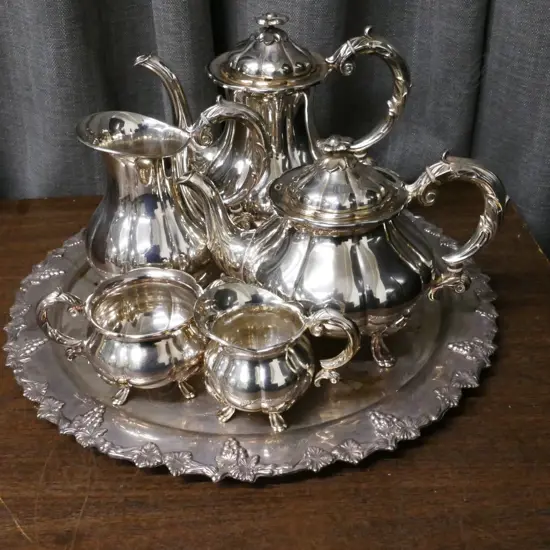 SILVER PLATED TEA & COFFEE SET + TRAY