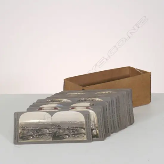 BOX OF MONOCHROME STEREOSCOPE SLIDES OF ASST WORLD THEMES