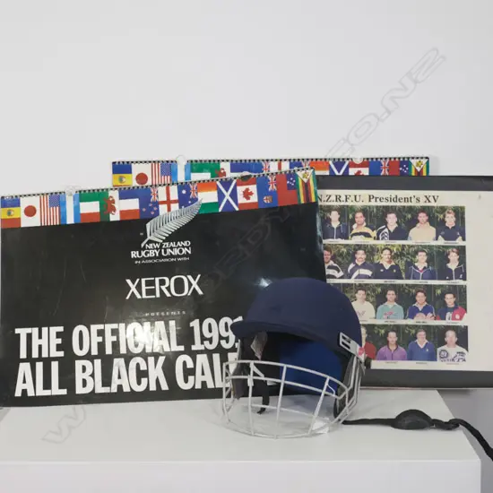 TWO 1991-92 ALL BLACK CALENDARS, 1992 NZR FU PRESIDENTS + CRICKET HELMET