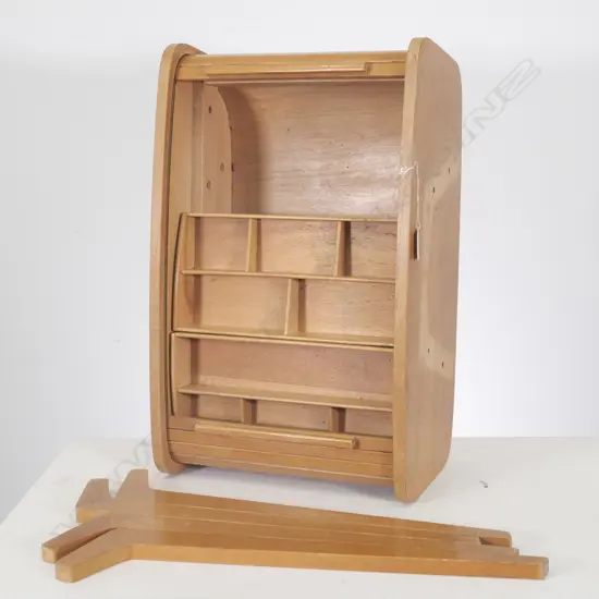 A VINTAGE TAMBOUR TOP SEWING BOX LEGS NOT FIXED L 530MM