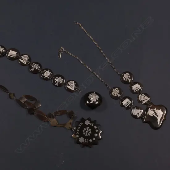 2 PACIFICA PENDANTS, 1 BRACELET, 1 BROOCH (TORTOISESHELL & SILVER)