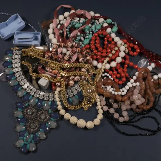 BOX OF RETRO STYLE COSTUME NECKLACES