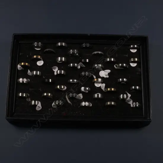 TRAY OF SAMPLE WEDDING RINGS (S/STEEL?)